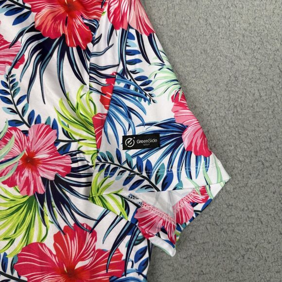GreenSide Polo Shirt Mens Medium Floral Hawaiian Tropical Performance Stretch - Picture 5 of 11